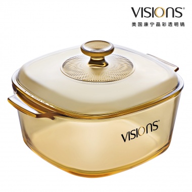 VISIONS 美国康宁晶彩透明锅 3公升超耐热透明玻璃方形煮锅 VS-3-RV/CN（3L 方形煮锅）