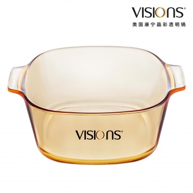 VISIONS 美国康宁晶彩透明锅 3公升超耐热透明玻璃方形煮锅 VS-3-RV/CN（3L 方形煮锅）