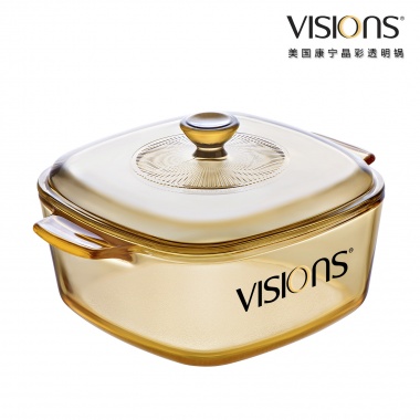 VISIONS 美国康宁晶彩透明锅 1.5公升超耐热透明玻璃方形煮锅 VS-15-RV/CN（1.5L 方形煮锅）